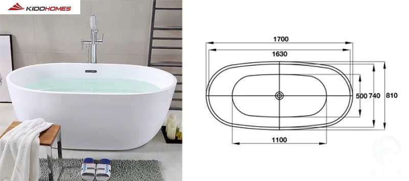 Kích thước bồn tắm nằm trung bình