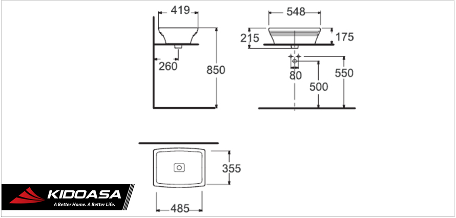 Bản vẽ kỹ thuật của chậu lavabo đặt bàn American Standard WP-F616