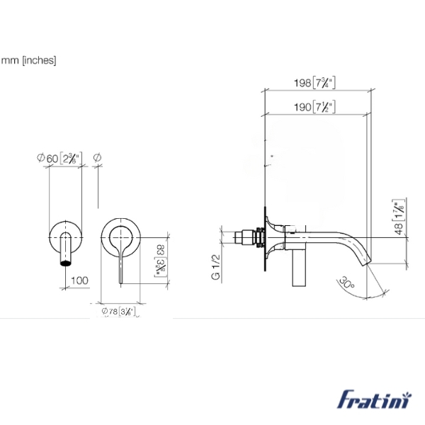 Vòi âm tường nóng lạnh Fratini Milano model 39041614 - Ảnh 2
