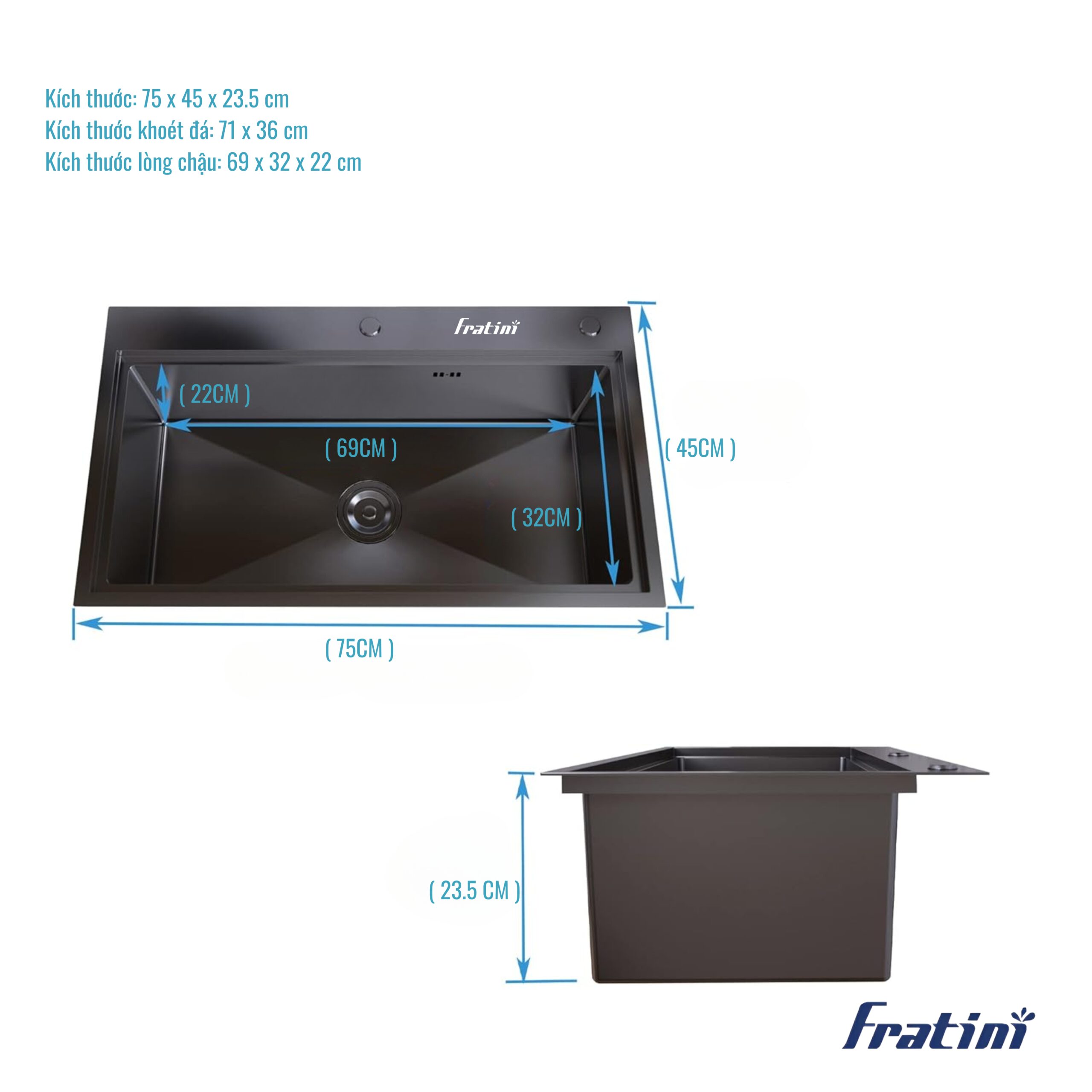 Chậu rửa bát Fratini Milano 1 hố model 390902077545GY - Ảnh 7