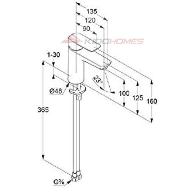 Vòi chậu nóng lạnh Kludi 402920575 7 Bản vẽ kỹ thuật của vòi chậu nóng lạnh Kludi 402920575