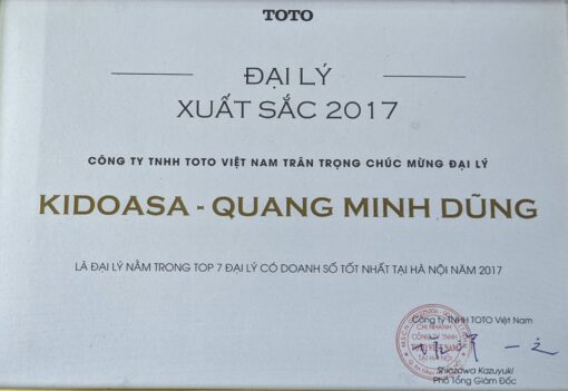 Các chứng nhận và giải thưởng KIDOHOMES đặt được khi là đại lý phân phối chính thức của TOTO Việt Nam tại Hà Nội