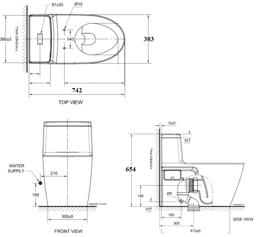 Bản vẽ kĩ thuật của Bồn cầu American Standard VF-1808T