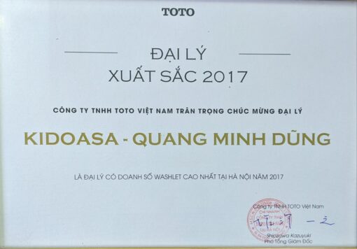 Các chứng nhận và giải thưởng KIDOHOMES đặt được khi là đại lý phân phối chính thức của TOTO Việt Nam tại Hà Nội