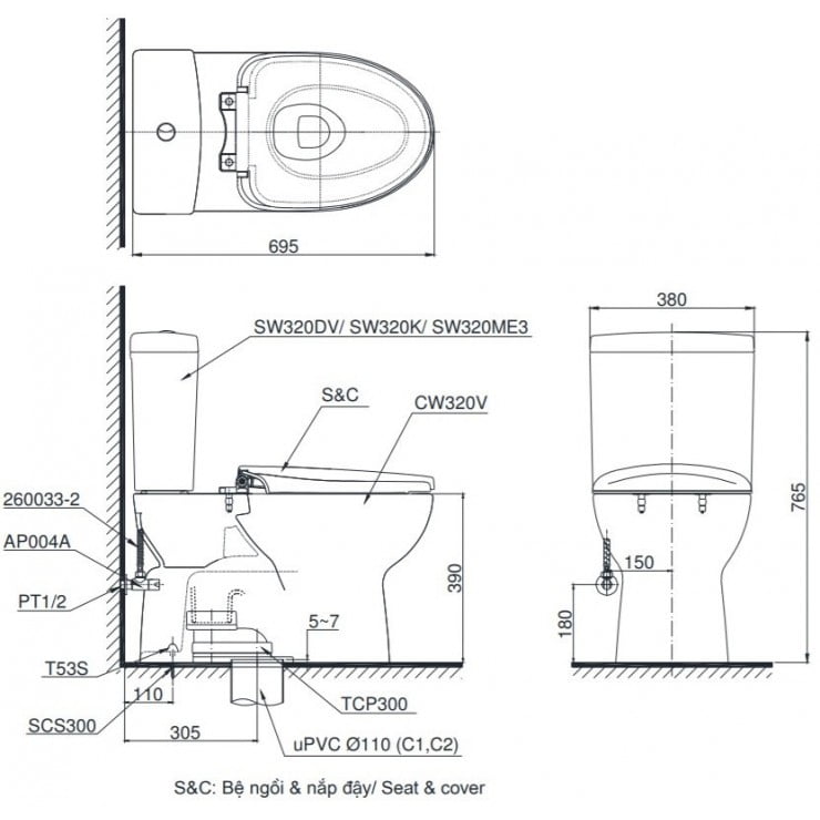 Bồn Cầu 2 Khối Nắp Rửa Điện Tử TOTO CS320DRW16#W - Ảnh 2