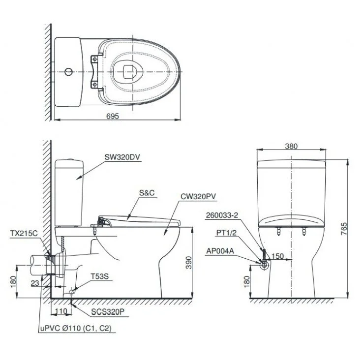 Bồn Cầu 2 Khối TOTO CS320PDRE2#W