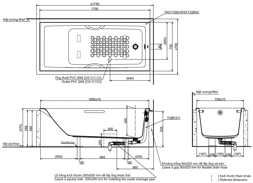 Bồn Tắm TOTO PAY1720V/TVBF411 - Ảnh 2