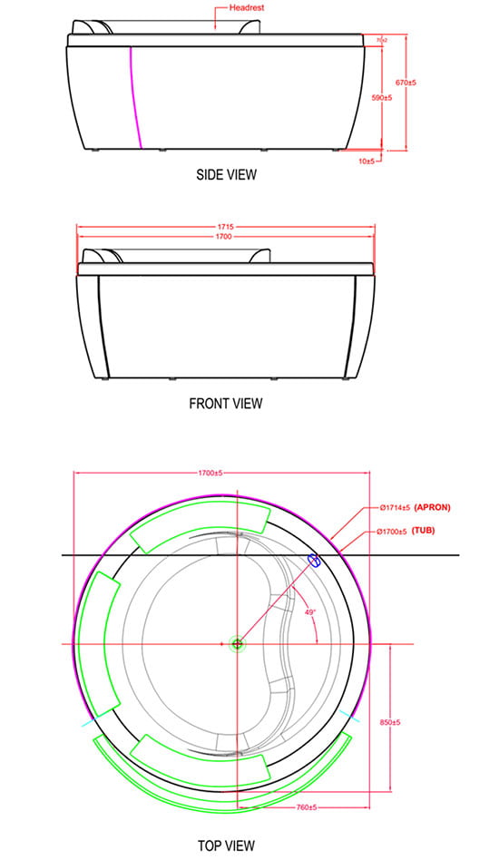 Bản vẽ kĩ thuật bồn tắm American Standard 70210-WT