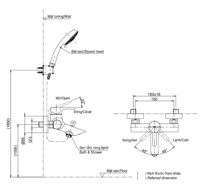 Bản vẽ kỹ thuật của sen cây nóng lạnh TOTO TBW01001B1/TBS03302V/TBW03002B