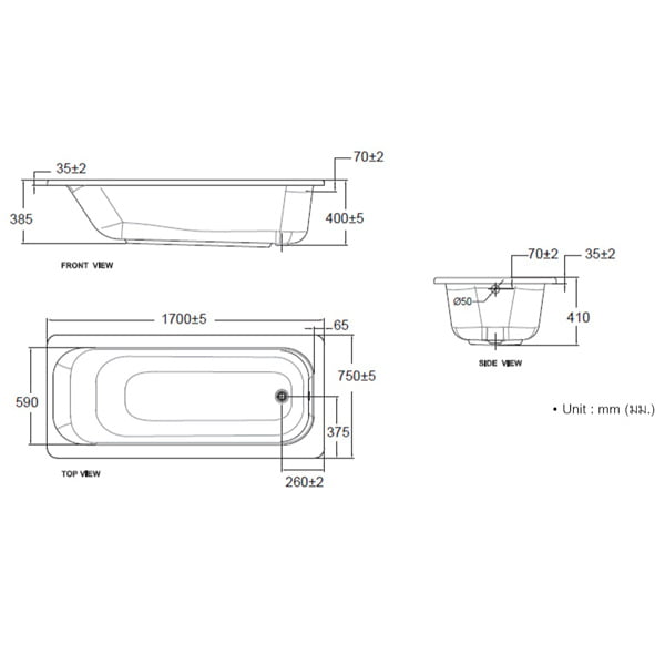 Bản vẽ kĩ thuật bồn tắm American Standard B70270-6DACTPW