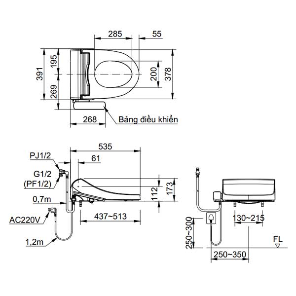 Bản vẽ kĩ thuật của bồn cầu INAX AC-22P+CW-H17VN