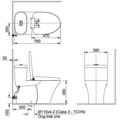 Bản vẽ kĩ thuật Bồn cầu inax 959 – Bồn cầu 1 khối Inax AC-959VAN
