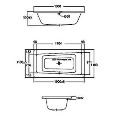 Bản vẽ kỹ thuật bồn tắm American Standard 70170-WT