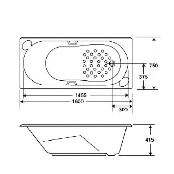 Bản vẽ kĩ thuật của bồn tắm American Standard Europa 7130-WT
