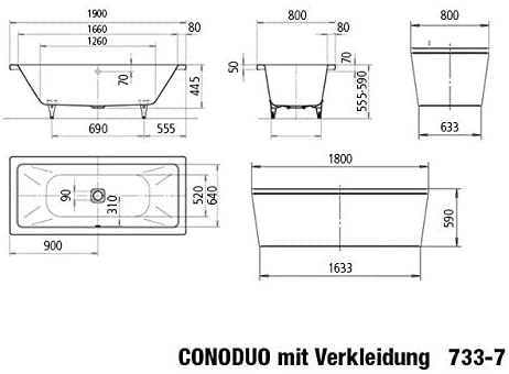 Bản vẽ kỹ thuật bồn tắm Kaldewei Conoduo 733-7