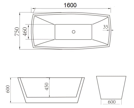 Bản vẽ kĩ thuật của bồn tắm nghệ thuật Govern JS-6102