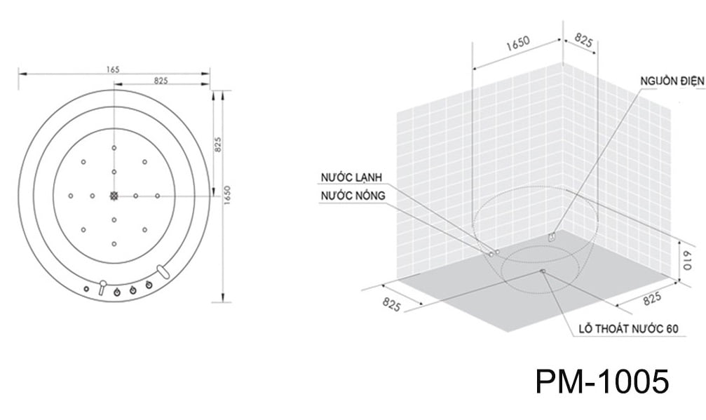 Bản vẽ kĩ thuật Bồn tắm Nofer PM-1005