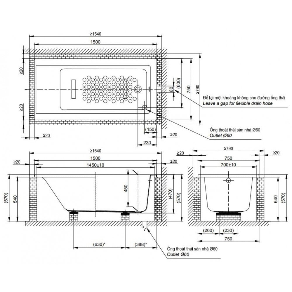Bản vẽ kỹ thuật bồn tắm TOTO PAY1580D#W/DB501R-2B/TVBF412