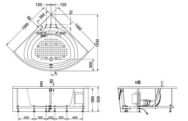 Bản vẽ kĩ thuật của Bồn tắm TOTO PPY1353-3HPE#P/DB503R-2B/NTP001E