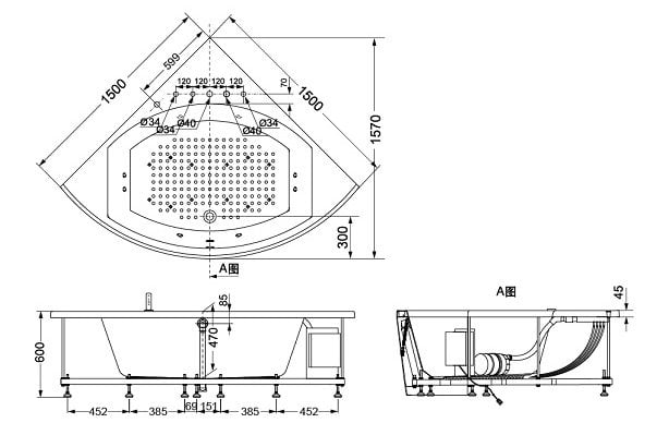 Bản vẽ kĩ thuật Bồn tắm TOTO PPY1543-5HPE#P/DB503R-2B/NTP002E
