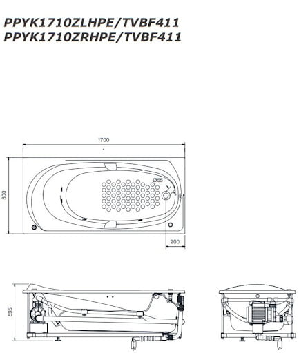 Bản vẽ kĩ thuật Bồn tắm TOTO PPYK1710ZLHPE#S/TVBF411