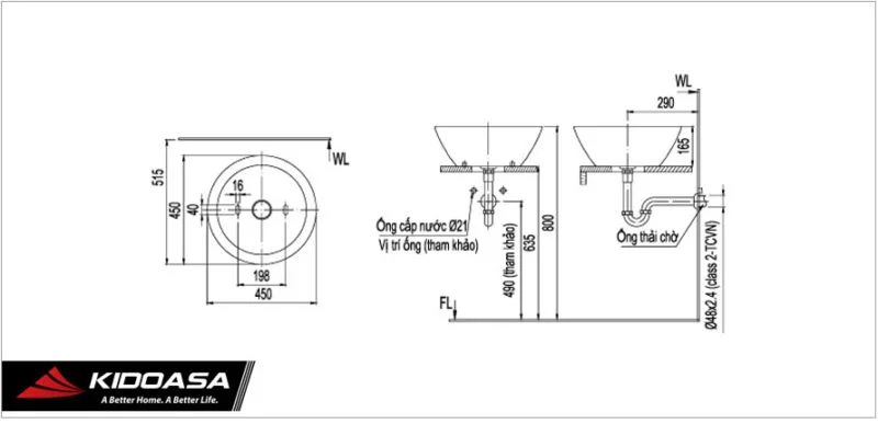 Bản vẽ kỹ thuật chậu đặt bàn INAX AL-445V