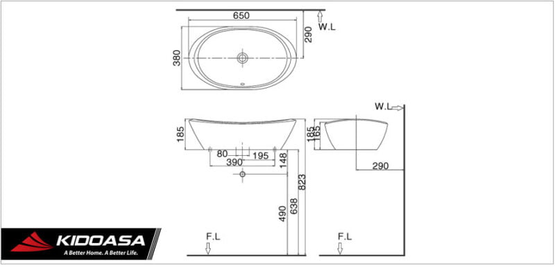 Bản vẽ kỹ thuật Chậu rửa mặt INAX AL-465V