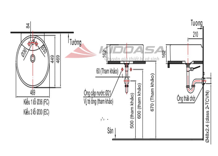 Bản vẽ kỹ thuật chậu đặt bàn INAX L-292V