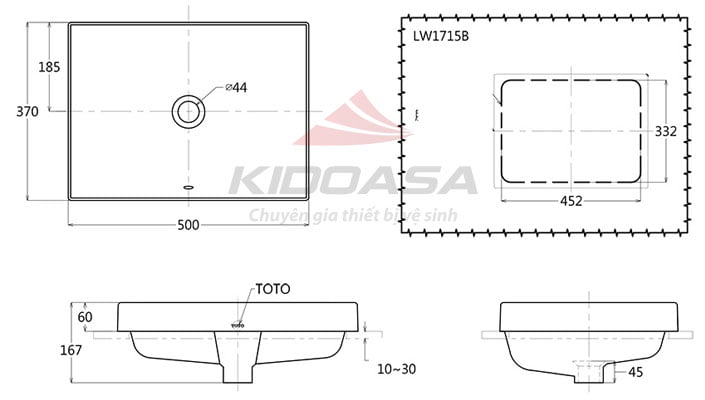 Bản vẽ kĩ thuật Chậu rửa mặt TOTO L1715