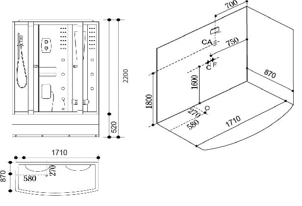 Bản vẽ kỹ thuật của phòng xông hơi ướt Govern JS-0168