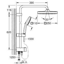 Thân sen cây GROHE Tempesta System 250 Cube Flex 26977001 - Ảnh 4