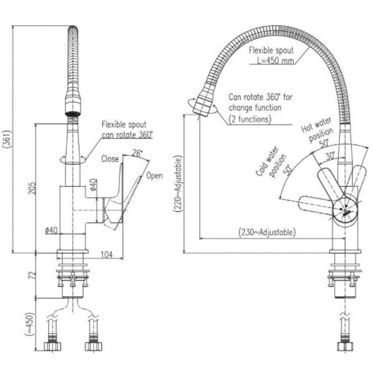 Vòi chậu rửa bát INAX SFV-303S - Nóng lạnh - Ảnh 2