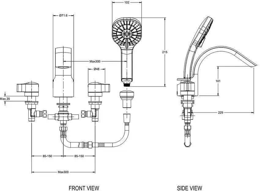 Bản vẽ kĩ thuật của Vòi xả bồn tắm American Standard WF-2700