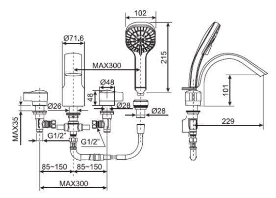 Bản vẽ kĩ thuật Vòi xả bồn tắm American Standard WF-6800