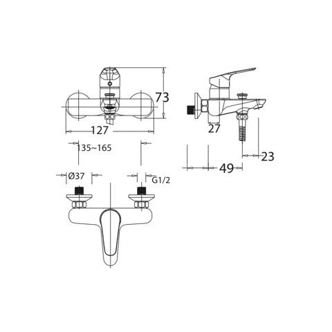 Bản vẽ kỹ thuật bộ sen tắm American Standard WF-0311