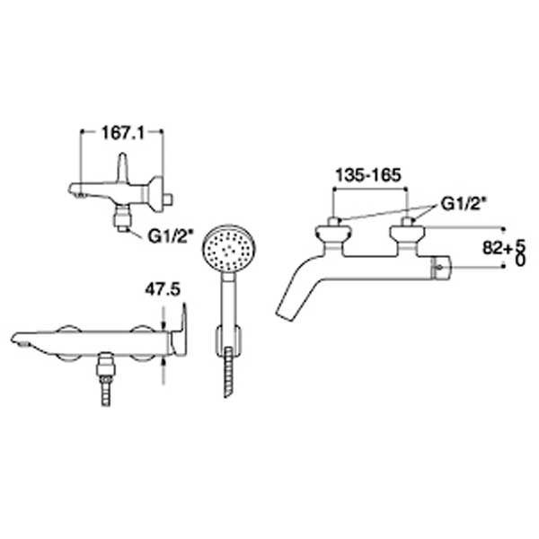 Bản vẽ kỹ thuật bộ sen tắm American Standard WF-0511