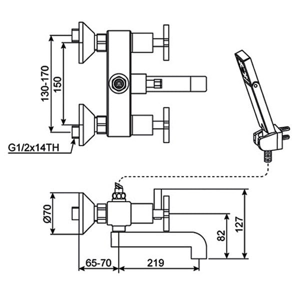 Bản vẽ kỹ thuật bộ sen tắm American Standard WF-5111