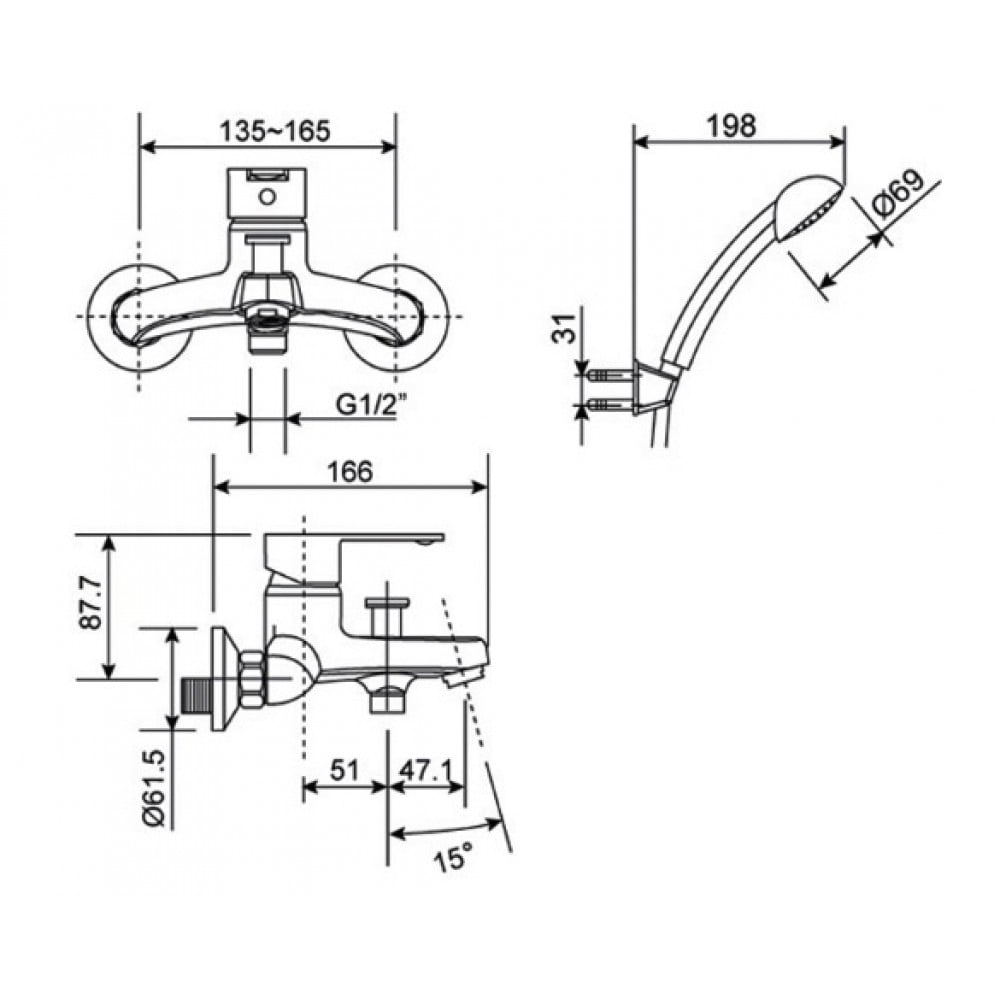 Bản vẽ kỹ thuật bộ sen tắm American Standard WF-6511