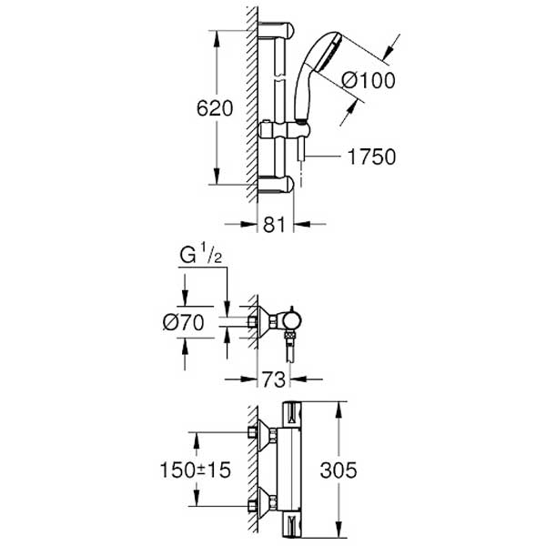 Bản vẽ kỹ thuật bộ sen tắm Grohe 34565000