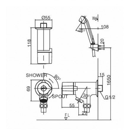 Bản vẽ kỹ thuật bộ sen tắm Inax BFV-10-1C