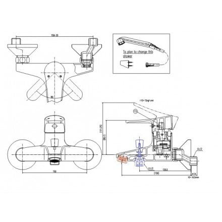 Bản vẽ kỹ thuật bộ sen tắm Inax BFV-1003S