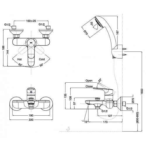 Bản vẽ kỹ thuật bộ sen tắm Inax BFV-1403S-7C