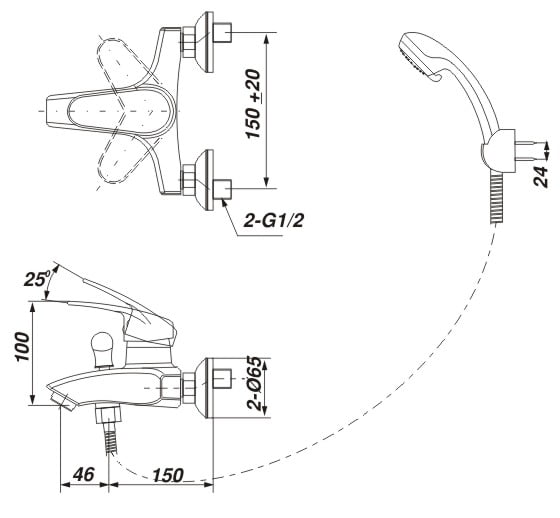 Bản vẽ kỹ thuật bộ sen tắm Inax BFV-283S