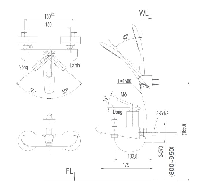 Bản vẽ kỹ thuật bộ sen tắm Inax BFV-4103S-5C