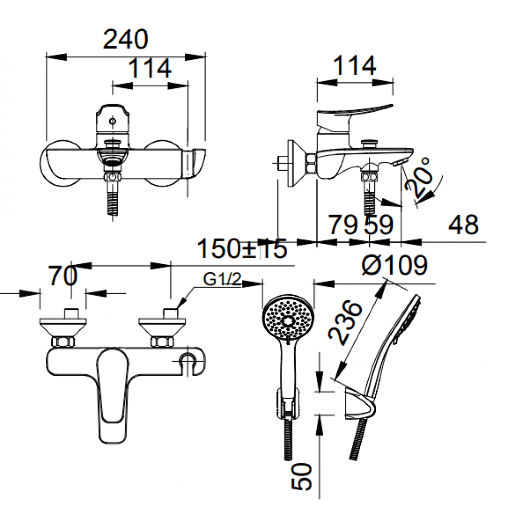 Bản vẽ kỹ thuật bộ sen tắm Inax BFV-503S
