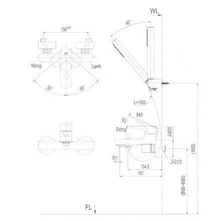 Bản vẽ kỹ thuật bộ sen tắm Inax BFV-6003S