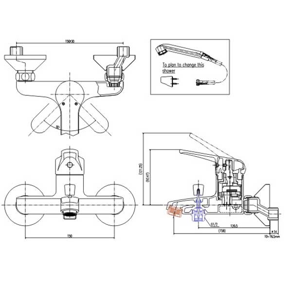 Bản vẽ kỹ thuật bộ sen tắm Inax BFV-903S