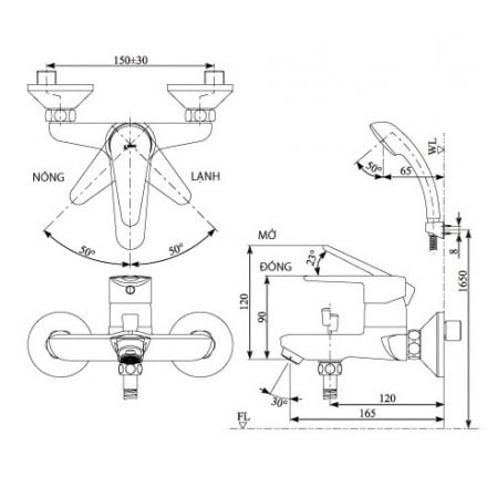 Bản vẽ kỹ thuật bộ sen tắm TOTO BFV-1303S