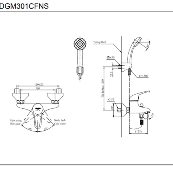 Bản vẽ kỹ thuật bộ sen tắm TOTO DGM301CFNS