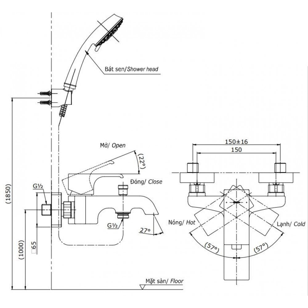 Bản vẽ kỹ thuật bộ sen tắm TOTO TBG08302V/DGH104ZR